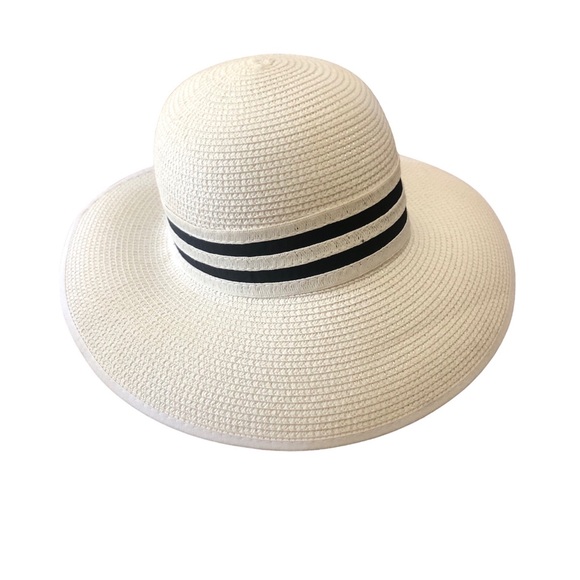 Magid Woven Sun Hat Two-Tone Paper Straw Black and White Bow - Picture 1 of 5